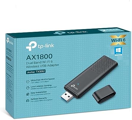 WiFi Stick 6 güçlü AX1800Mbps, TX20U, WLAN USB adaptörü, WLAN dongle, USB 3.0 Dual-Band, 2.4G/5GHz, MU-MIMO, WPA3, Windows 11/10 ile uyumlu