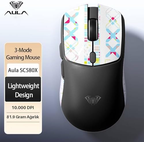 Aula SC580X Lightweight PAW3395 Sensor 10000 DPI 1000Hz Kablolu ve Kablosuz Gaming Oyuncu Mouse Siyah - Görsel 3