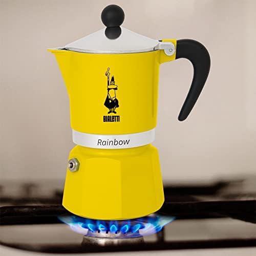 -: 3 Cups Ocak Üstü Espresso Pişirici - 130ml - Sarı Renk - Alüminyum Gövde - Patentli Güvenlik Valfi - Tüm Ocak Türleri İçin Uygundur (İndüksiyon Hariç)