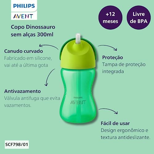 Pipetli Bardak, 12 Ay+, 300 ml, Desenli, Damlatmaz, Kolay Tutuş, Bulaşık Makinesinde Yıkanabilir, BPA İçermez, Yeşil, SCF798/01