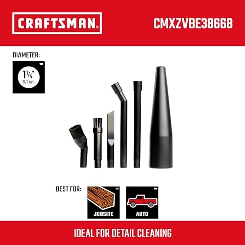 CMXZVBE38668 1-1/4 inç. 6 Parça Islak/Kuru Vakum Mikro Temizleme Ek Kiti, Siyah
