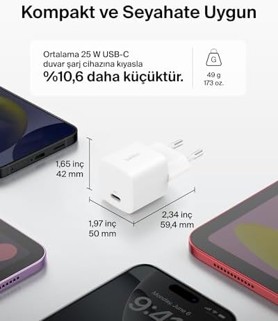 Alternative view of USB-C Fiş 25 W - USB-C Telefon Şarj Cihazı, 16, 15 Plus, Pro, Pro Max, iPad, Galaxy S25, 9, Switch ve Fazlası için PD 3.0 PPS Hızlı Şarj Cihazı, Beyaz