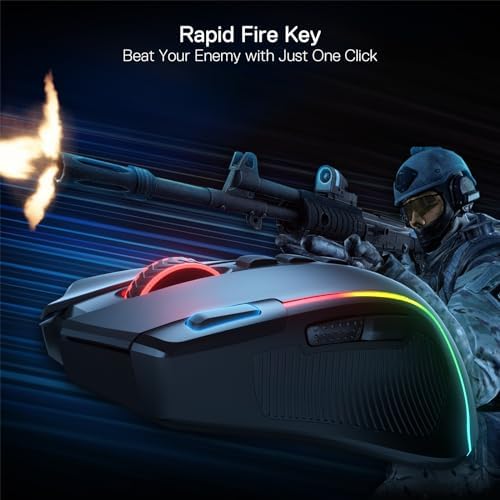Redragon M612 PRO RGB oyun faresi, 8000 DPI kablolu/kablosuz optik oyuncu faresi, 9 programlanabilir tuş ve arka plan aydınlatması, BT & 2.4G, yazılım destekli, Fire Button - Görsel 3