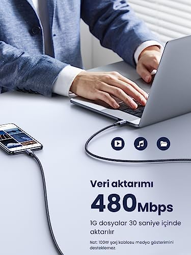 Alternative view of 100W USB C Kablosu PD3.0 Hızlı Şarj Kablosu PPS 15 Pro Max MacBook Pro M2 MacBook Air M2 Galaxy S25 Ultra ile uyumludur. (3m)