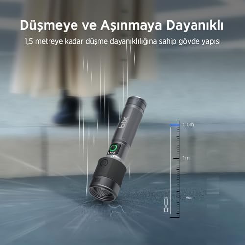 Bix Flashlight BX2101FL 30W LED, Max. 1450 Lümen Parlaklık ve 690 Metreye Kadar Uzun Menzilli Şarj Edilebilir, LED Güç Göstergeli Çok Modlu Acil Durum ve Kamp Kompakt El Feneri - Görsel 3