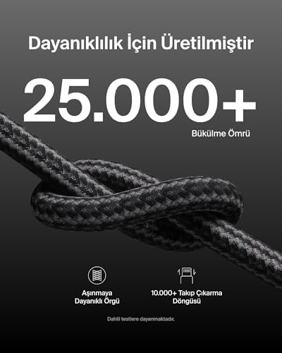 2'li Örgülü USB-C - Lightning Kablo, 1,5 m, 14 ve önceki modeller, 9. Nesil iPad ve AirPods için hızlı şarj kablosu, Siyah