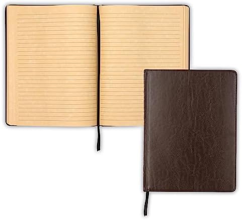 Samsill Vintage Sert Kapaklı Defter, Büyük PU Deri Yazı Defteri, 18,5 x 25,5 cm, 100 Parşömen Tarzı Çizgili Çarşaf (200 Sayfa), Koyu Kahverengi