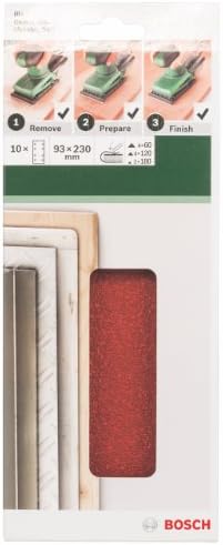 10 parçalı zımpara kağıdı seti (farklı malzemeler için, 93 x 230 mm, granülasyon 60/120/180)