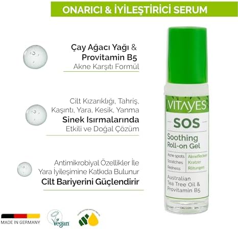 Alternative view of VITAYES SOS Cilt Serumu - Akne ve Sivilce Önleyici, Siyah Nokta, Cilt Kızarıklığı, Kaşıntı, Sinek Böcek Isırması Karşıtı Onarıcı Çay Ağacı Yağı ve Provitamin B5 Serumu, Üçlü Ambalaj 30 ml