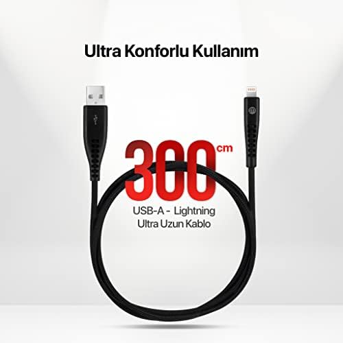 by USB-A - Lightning 2A Şarj Kablosu 300cm-Siyah - 3DK37S