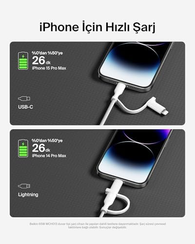 Alternative view of 2-in-1 Charging Cable with USB-C & Lightning Connector - Braided -Charging Cable, USB-C to USB-C & Lightning Charger Cord, Multi-Charging Combo for, iPad,, More -