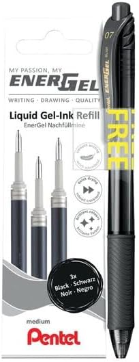 ENERGEL Mekanizmalı Likit Roller Kalem + 3 Adet Yedek - Siyah SİYAH