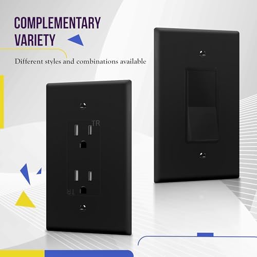 ENERLITES Dekoratör Işık Anahtarı veya Priz Çıkışı Duvar Plakası, Parlak Yüzey, Büyük Boy 1-Takım 14 cm x 8,89 cm, Kırılmaz Polikarbonat Termoplastik, UL Listeli, 8831O-BK-10 ADET, Siyah, 10'lu paket - Görsel 3