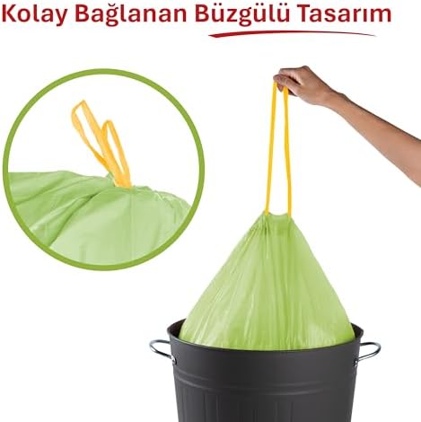 Alternative view of Yasemin Kokulu Orta Boy Büzgülü Çöp Poşeti 15'li 55x57 cm, Kolay Bağlanır Kokulu Büzgülü Orta Boy Çöp Torbası, Sızdırmaz, Yırtılmaz, Geri Dönüştürülebilir Atık Torbası, Güçlü Çöp Poşeti