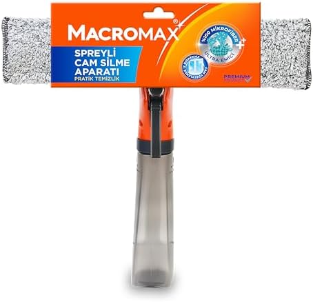 Macro Max Spreyli Cam Silme Aparatı, 3'ü 1 Arada Çekpaslı ve Mikrofiberli Camsil, İz Bırakmaz