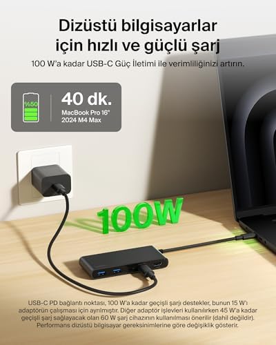 Alternative view of USB-C Hub, 7 Portlu, 60 Hz’de 4K HDMI Ekran Desteği, SD ve MicroSD Yuvaları, 100W Güç İletimi, 5Gbps Veri Aktarımı, MacBook, iPad Pro, Chromebook için USB-C Çoklu Port Adaptörü, HDMI 2.0, Siyah
