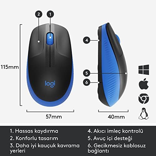 Alternative view of M191 Büyük Boy Kablosuz Mouse - Mavi
