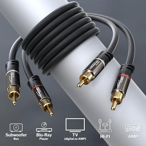 – 0,8m – cinch kablo, 2 cinch-2 cinch, stereo ses kablosu (koaksiyel kablo, RCA fiş/fiş, analog/dijital, derin bas hoparlör/amplifikatör/HiFi ve ev sineması/Blu-ray/alıcı için, siyah)