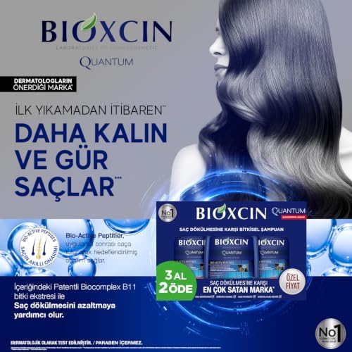 Alternative view of Quantum Şampuan – Kuru ve Normal Saçlar İçin – 3x300 ml – Dökülme ve İncelme Karşıtı – Bio-Activ Peptit, BioComplex B11, Bal ve Mentol İçerikli