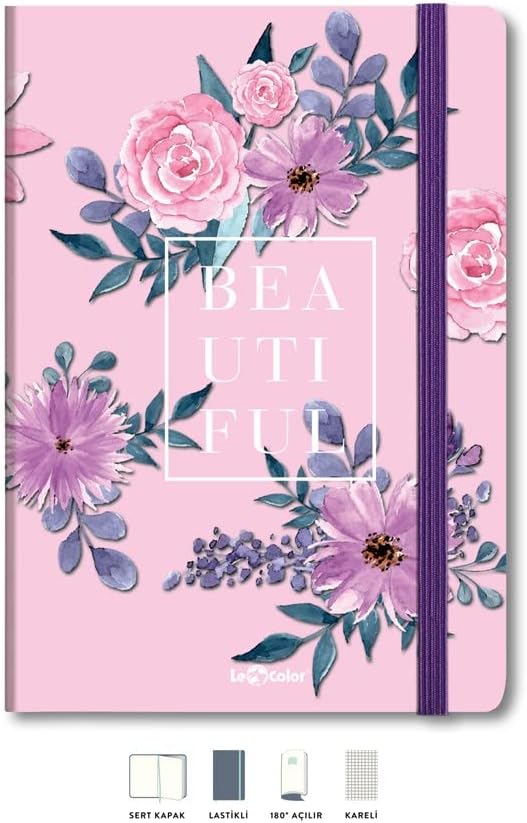 Çiçekli Defter Kareli Pembe 17x24 cm