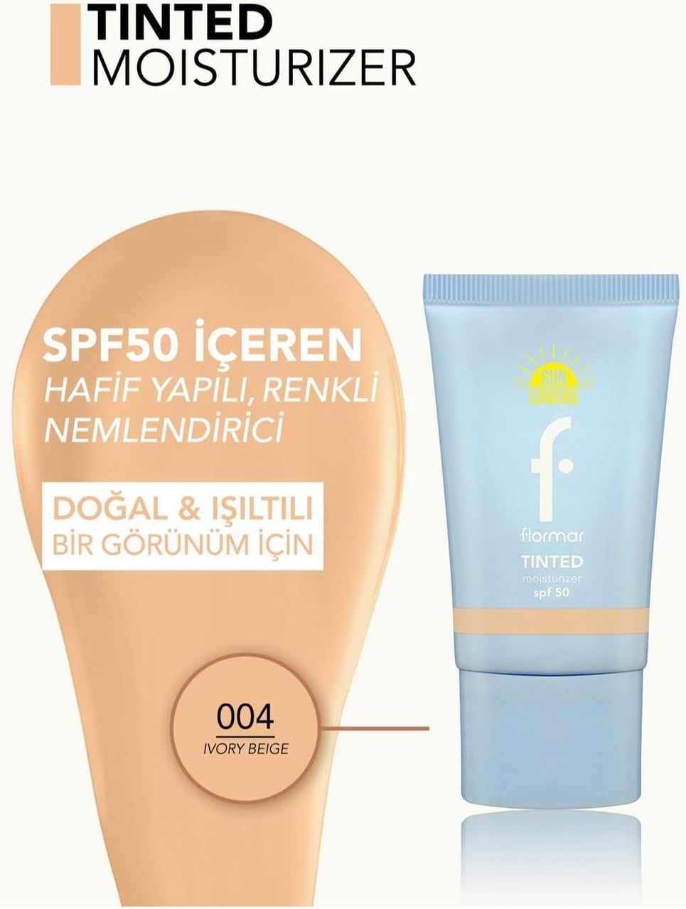 Sun Lovers Nemlendirici Etkili & Doğal Bitişli Renkli Güneş Koruyucu Spf50- 004 Ivory Beıge