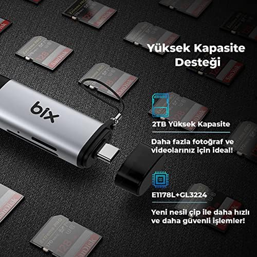ADP-11 Mikro SD Kart Okuyucu Type-C & USB 3.2 Gen1, Hafıza Kartı Okuyucu Micro SD için OTG, SDHC, SDXC, MMC Kart Adaptörü, iPad, MacBook, Bilgisayar, Telefon ve Tablet ile Uyumlu - Görsel 3