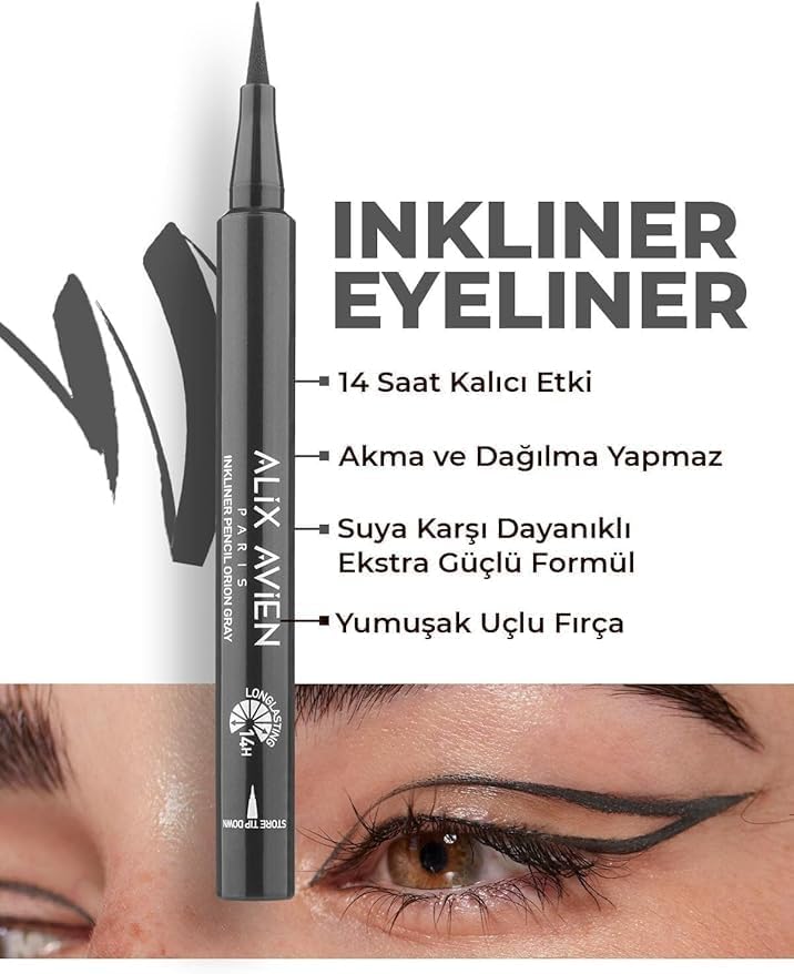 Uzun Süre Kalıcı, Suya Dayanıklı Ve Yumuşak Uçlu Gri Göz Kalemi - Inkliner Eyeliner Gray