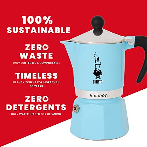 Alternative view of -: 6 Cups Ocak Üstü Espresso Pişirici - 250ml - Açık Mavi Renk - Alüminyum Gövde - Patentli Güvenlik Valfi - Tüm Ocak Türleri İçin Uygundur (İndüksiyon Hariç)