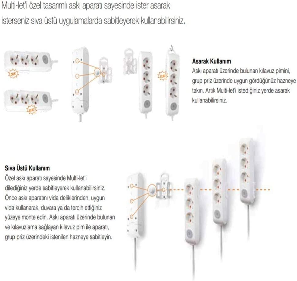 Multi-Let 4lü Anahtar-Topraklı Kablolu Ç.K 5m Priz - Görsel 2