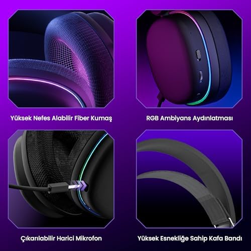 Alternative view of Aula G7 Tri Mode Kablosuz RGB Gaming Mikrofonlu Oyuncu Kulaklığı 40mm Driver Gürültü Engelleyici Pembe