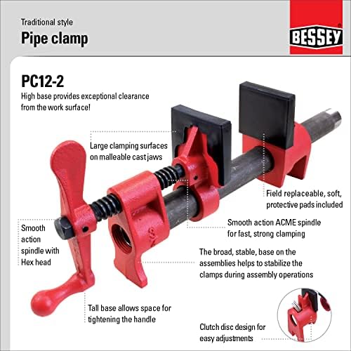 PC12-2 Geleneksel Stil Boru Kelepçesi, 1.27 cm, Ağaç İşleme ve Marangozluk İçin Çok Amaçlı Atölye Kelepçesi - Görsel 3