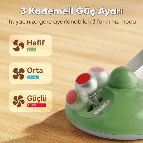 Q3 120° Salınımlı 3 Kademeli LED Işıklı Şarjlı Masaüstü Fan Vantilatör Retro Beyaz - Görsel 3