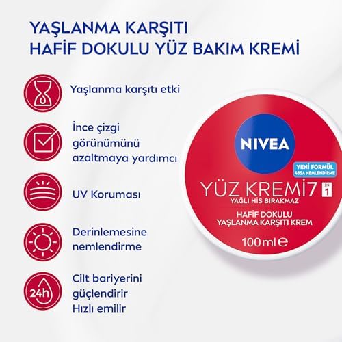 Yaşlanma Karşıtı Yüz Kremi 100 ml, 24 Saat Nemlendirici Yüz Kremi, UV Koruması