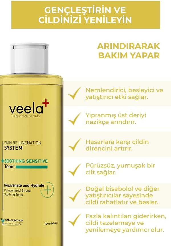 Veela Cilt Yenileyici ve Arındırıcı Tonik – Soothing Sensitive Tonic, Bitkisel Meyve Asitli, Nemlendirici ve Yatıştırıcı Bakım