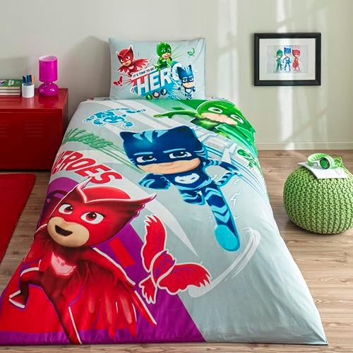 PJ Masks Super Team Standart Pamuk Nevresim Takımı, Çok Renkli, Tek Kişilik