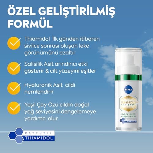 Luminous630 Sivilce Lekesi Karşıtı Serum 30 ml, Karma ve Yağlı Ciltler için,Salisilik Asit ve Hyaluronik Asit