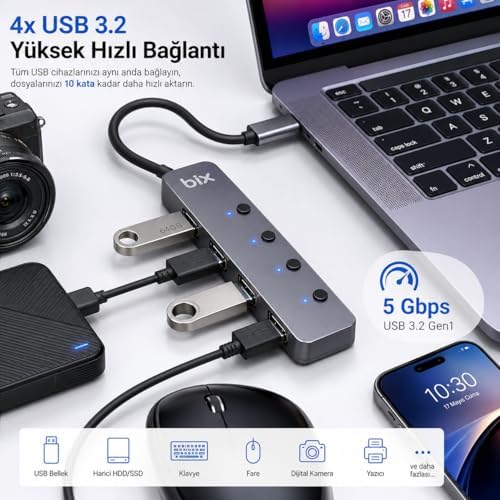 BX20HB Type-C'den 4 Port USB 3.2 Hub