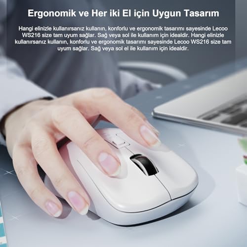 WS216 Kablosuz 1600DPI 7 Tuşlu Sessiz PC, Mac, Dizüstü Bilgisayar için, USB Mini Alıcı ile Optik Mouse Beyaz - Görsel 3