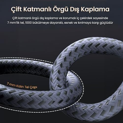 HDMI 2.1 8K 60Hz 4K 120Hz 48 Gbps HDR eARC HDCP 2.2 Örgülü Ses ve Görüntü Kablosu 1 Metre