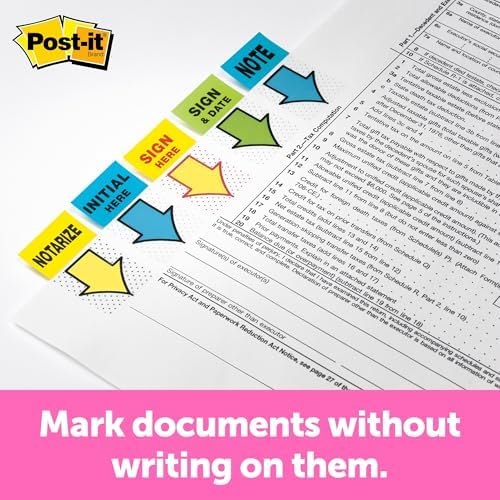 Post-it Mesaj "Sign Here" Bayrakları Değer Paketi, 50/Dispenser, 12 Dispenser/Paket, 1" Geniş, Sarı (680-SH12)