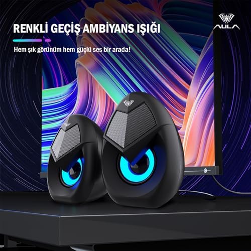 Aula N-69 2 * 3W RGB LED Işıklı Masaüstü Oyuncu Laptop PC Bilgisayar Hoparlörü