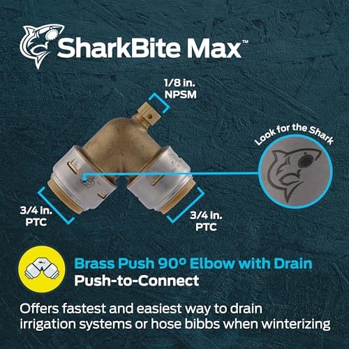 Alternative view of SharkBite Max 1,9 cm 90 Derece Dirsek, Tahliye Havalandırmalı, Pirinç Tesisat Armatürü UR5256A