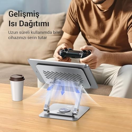 360° Dönebilen Alüminyum Tablet Standı Yükseklik ve Eğim Ayarlı Metal Tablet Tutucu iPad Pro 13 12 11 Air Mini 5 4 3 Telefon E-Okuyucu Uyumlu - Görsel 3
