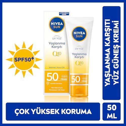 SUN Yaşlanma ve Leke Karşıtı Q10 Yüz Güneş Kremi SPF50 50 ml, Nemlendirme, Normal ve Kuru Ciltler