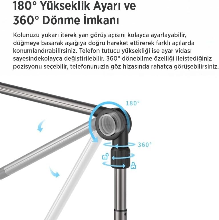 360° Dönen Uzun Kollu Ayarlanabilir Tablet ve Telefon Tutucu Stand - Görsel 3