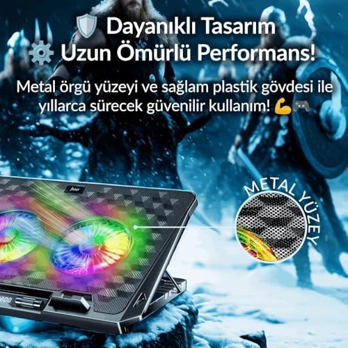 Odin RGB Işıklı Gaming 2200RPM Çift Fan LED Display Laptop Notebook Soğutucu Stand