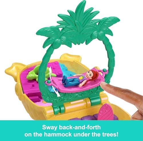 Polly mini bebek ve aksesuarları ile Ananas Köpekçik Plajı mini oyun seti, mikro bebek ve evcil hayvanlar dahil 8 aksesuar, JFV00