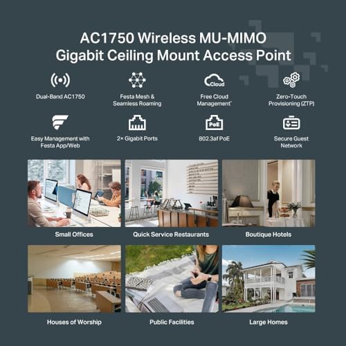 Festa F52, AC1350Mbps, 1 Gigabit Port, Festa Mesh, Kesintisiz Dolaşım, MU-MIMO, Ücretsiz Bulut Yönetimi, PoE ve Pasif PoE Destekli, Dual-Band Wi-Fi 5 Tavan Tipi Access Point