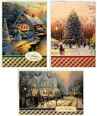 Thomas Kinkade Noel kartı çeşitleri, karlı sahneler (3 tasarım, zarflı 24 kart)