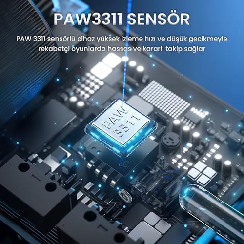 Aula SC380 Pro PAW3311 Sensör 12000 DPI 1000Hz Kablolu ve Kablosuz Gaming Oyuncu Mouse Siyah - Görsel 3